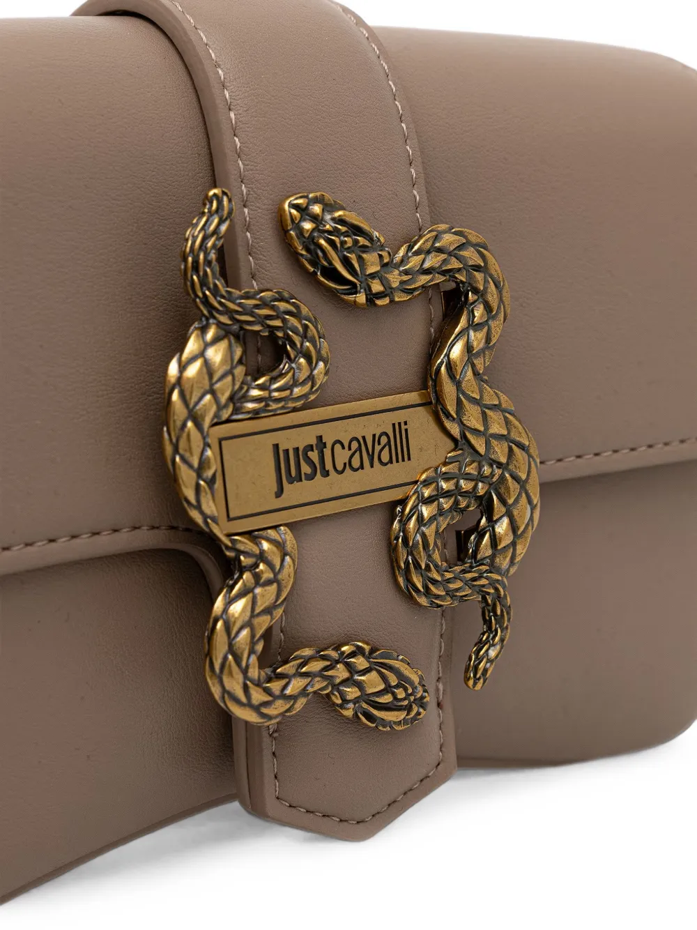 Just Cavalli Iconic Snakes crossbodytas met slangenplakkaat Beige