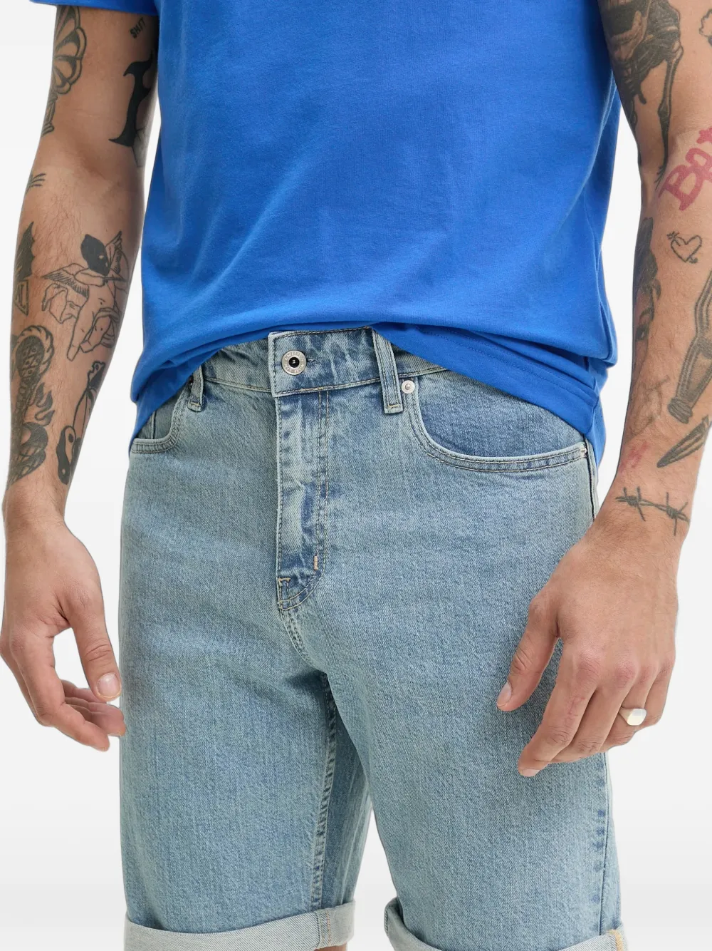 Karl Lagerfeld Jeans rolled-cuff denim shorts Blauw