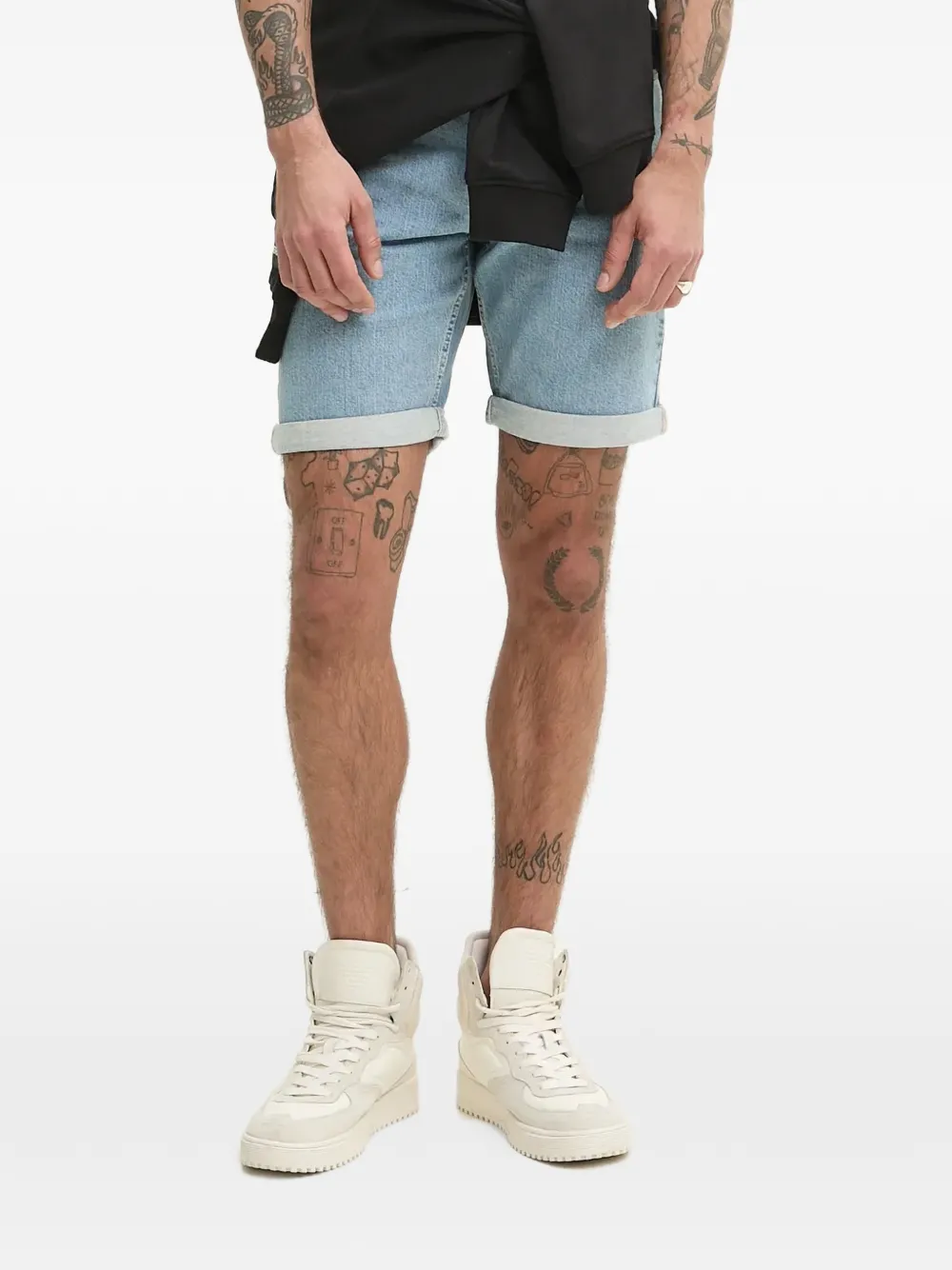 Karl Lagerfeld Jeans rolled-cuff denim shorts Blauw