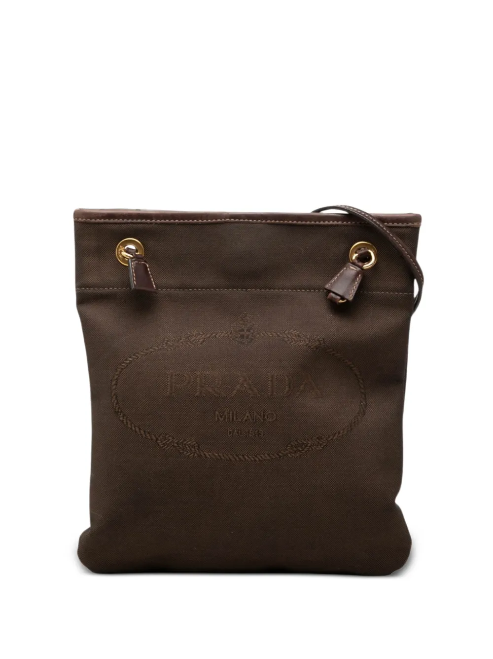 Prada Pre-Owned Borsa a tracolla in tela e canapa con logo 2000-2026 - Marrone