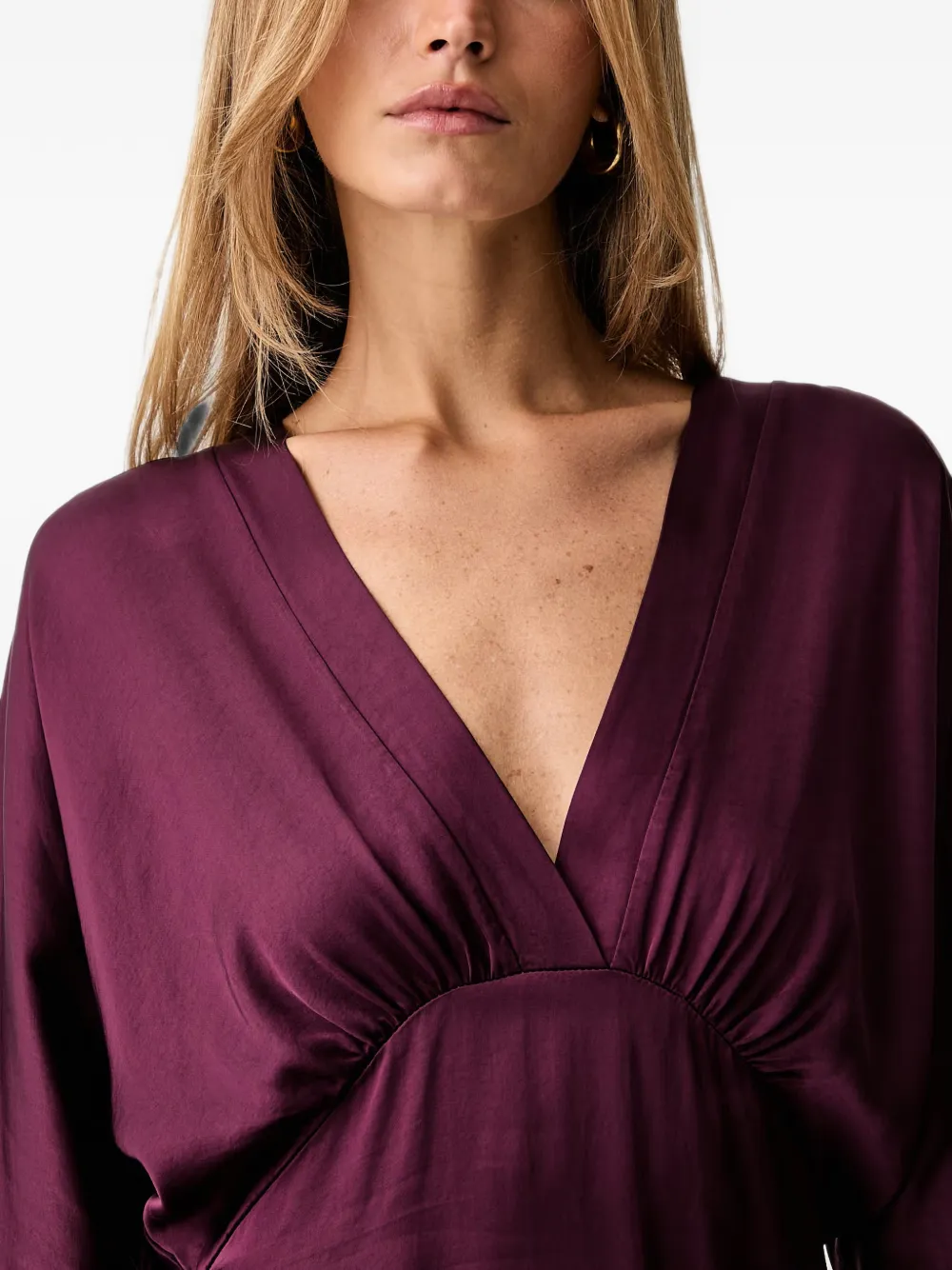 FRACOMINA V-neck gathered satin midi dress Rood