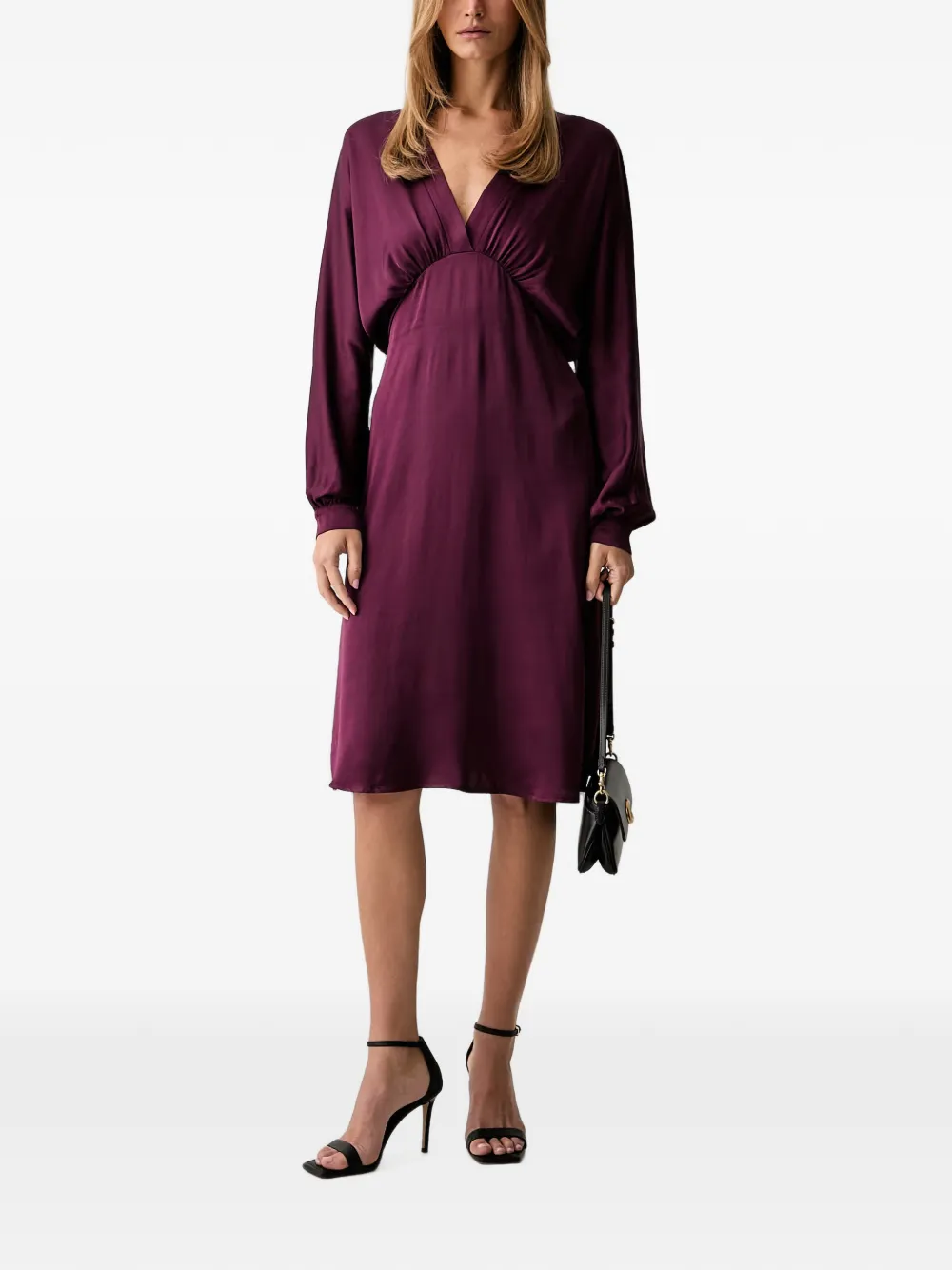 FRACOMINA V-neck gathered satin midi dress Rood