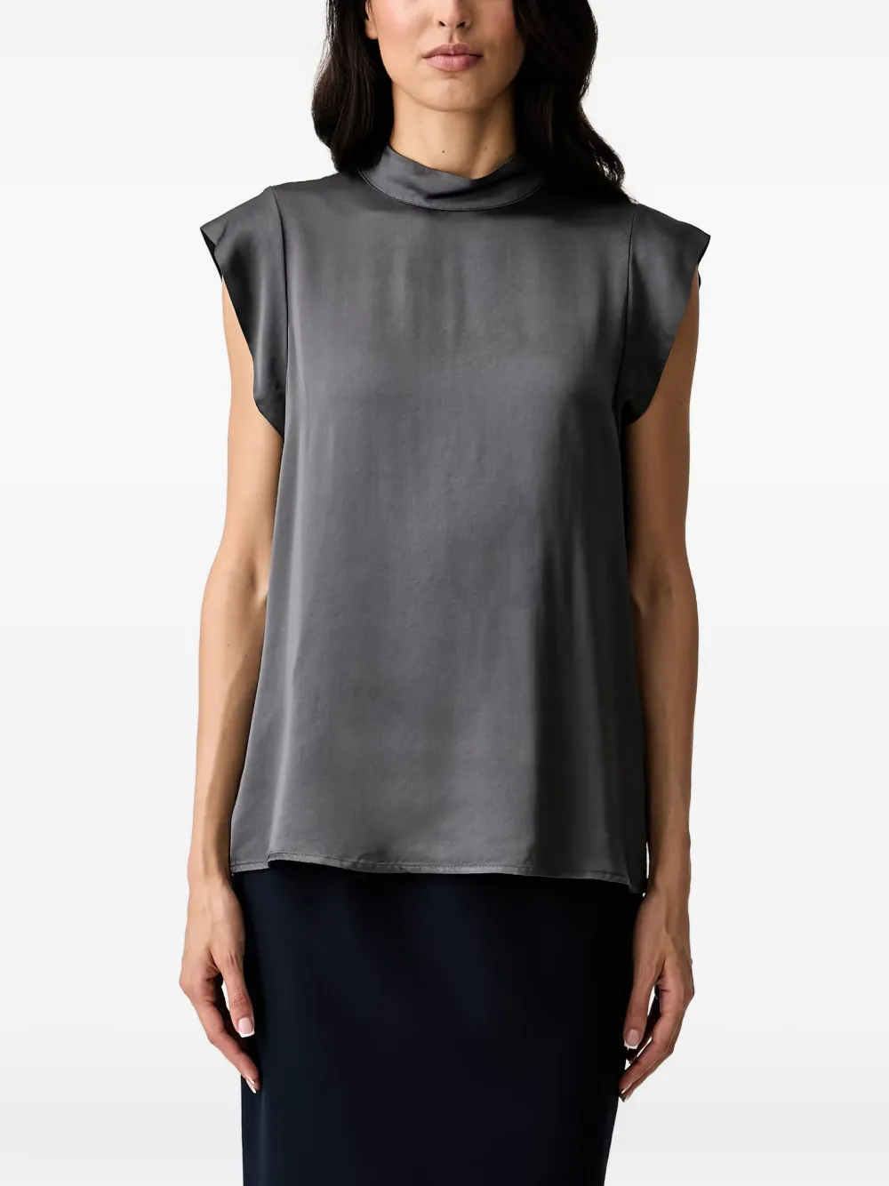 FRACOMINA high-neck cap-sleeve top - Grigio
