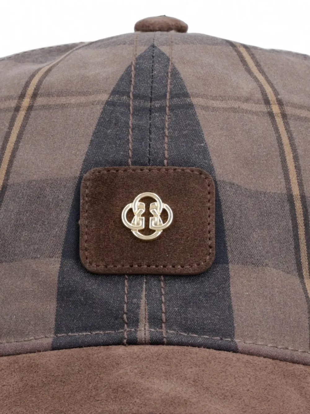 Gant Honkbalpet met suède vlakken en tartan-ruit Bruin