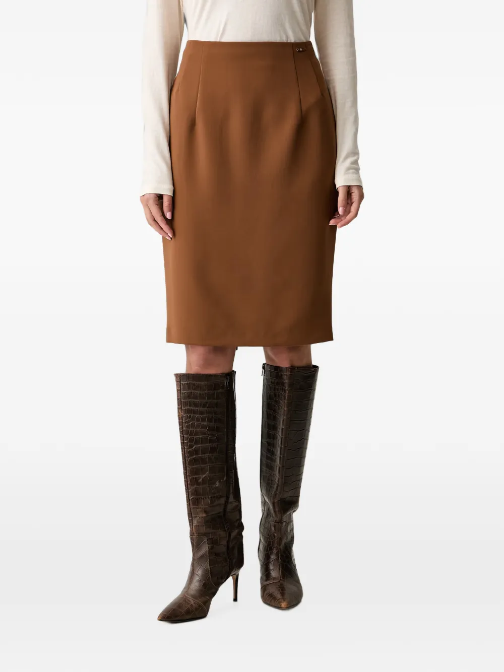 Fracomina Dart-detail Pencil Midi Skirt In Brown