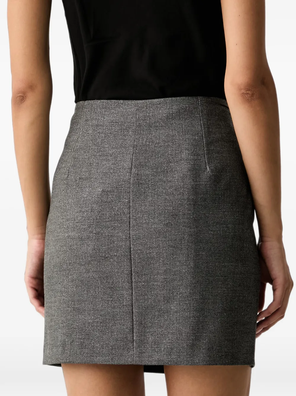 Fracomina Belted Herringbone-pattern Mini Skirt In Grey