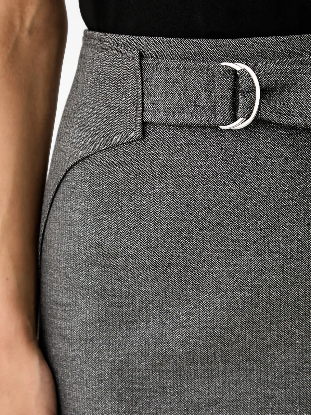 Fracomina Belted Herringbone-pattern Mini Skirt In Grey