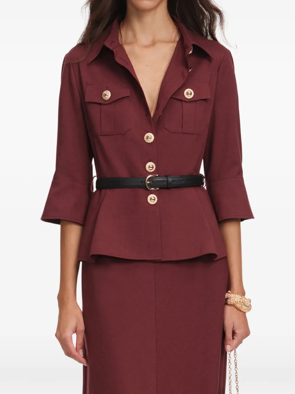Self-Portrait Maxi-jurk met peplum-taille en ceintuur Bruin