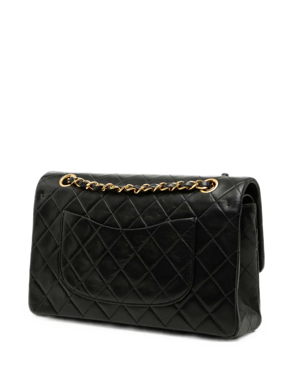 Pre-owned Chanel 1989-1991 Medium Classic Lambskin Double Flap Shoulder Bag In Black