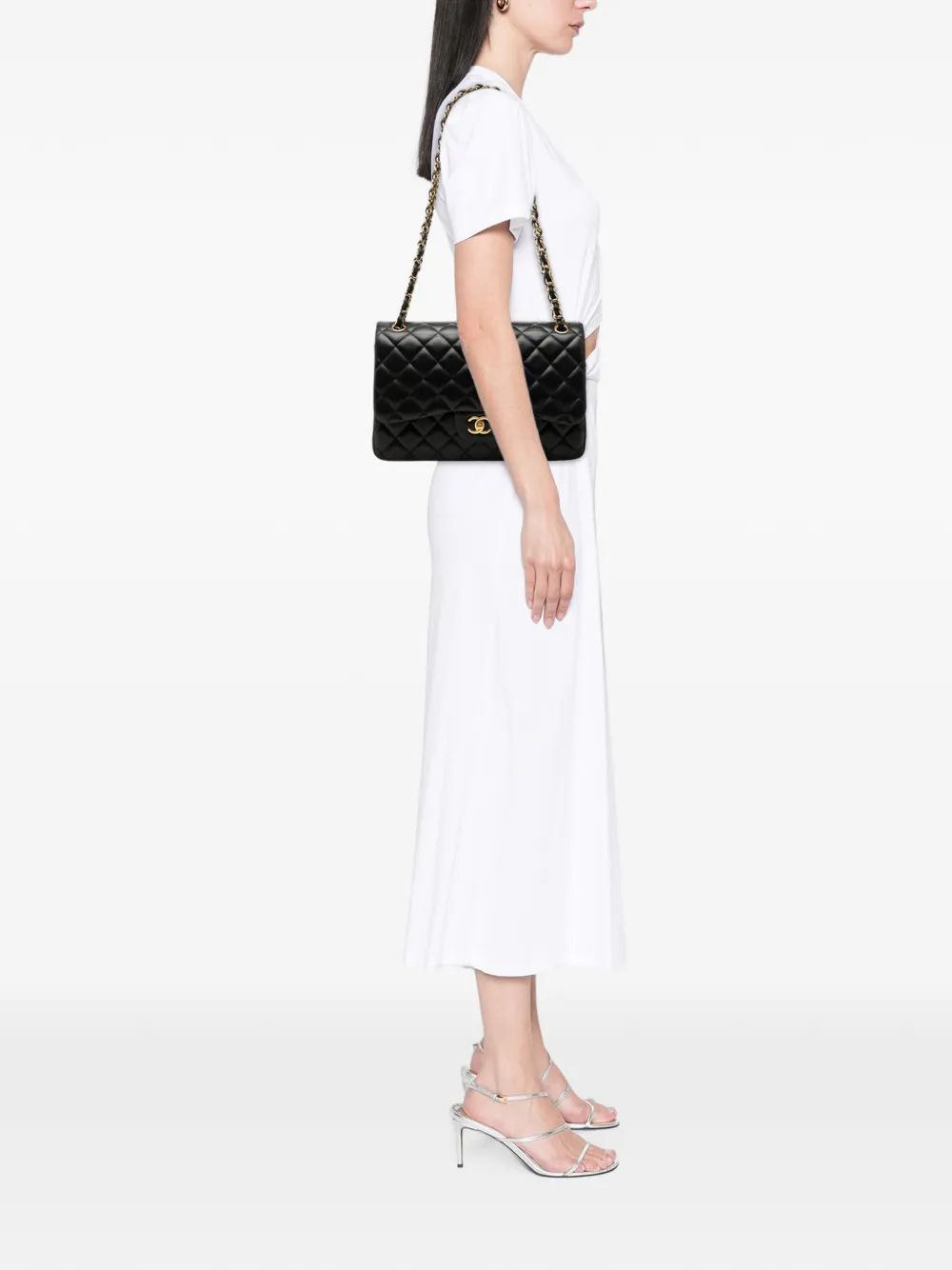Pre-owned Chanel 2011 Jumbo Classic Lambskin Double Flap Shoulder Bag In Black