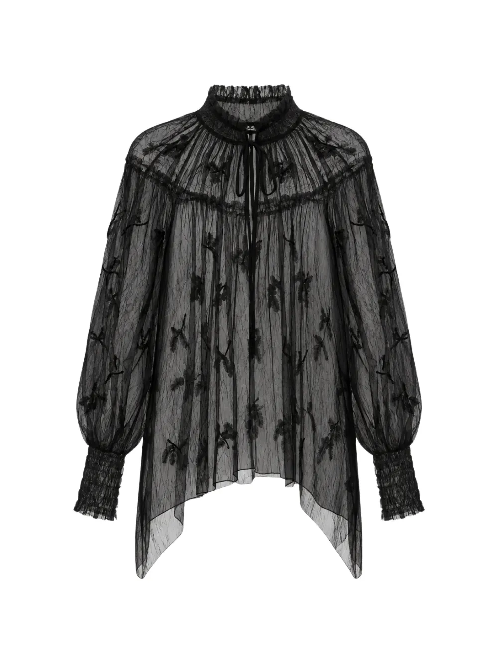 Elisabetta Franchi lace-overlay tie-neck blouse Zwart