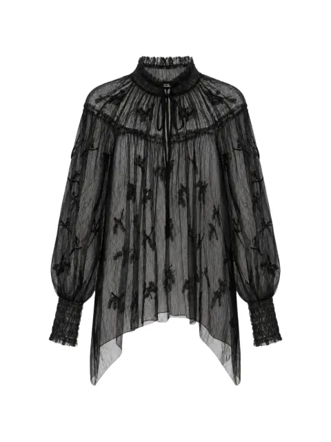 Elisabetta Franchi blusa con capa de encaje y lazo en el cuello