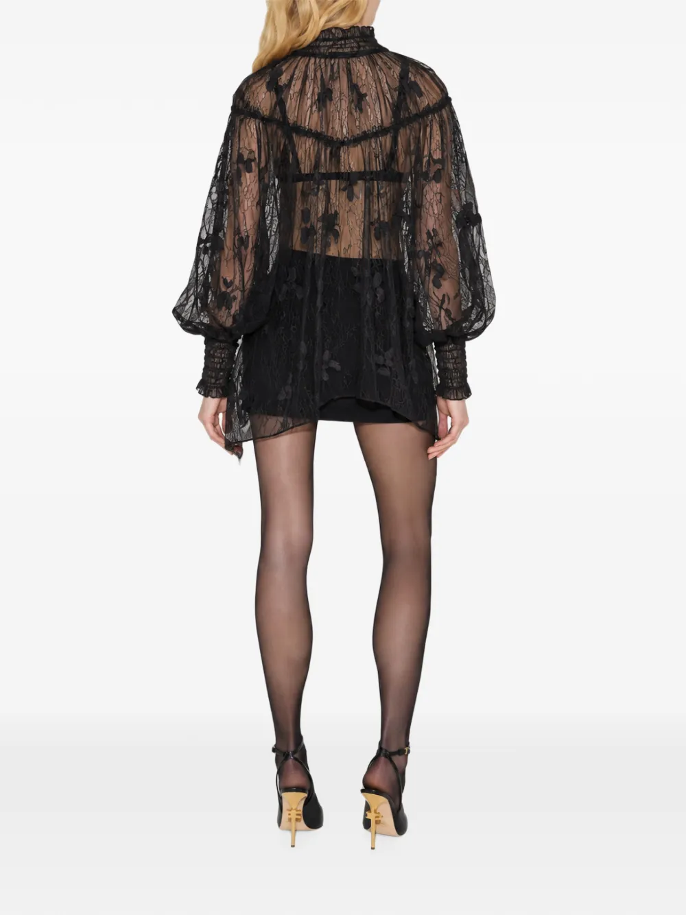 Elisabetta Franchi lace-overlay tie-neck blouse Zwart