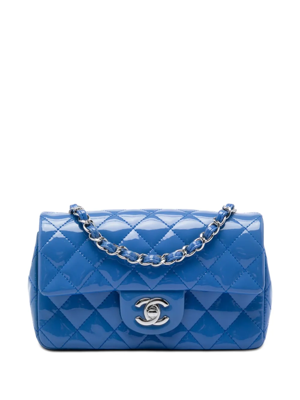 CHANEL Pre-Owned 2015-2016 Mini Rectangular Classic Patent Single Flap crossbody bag - Blu