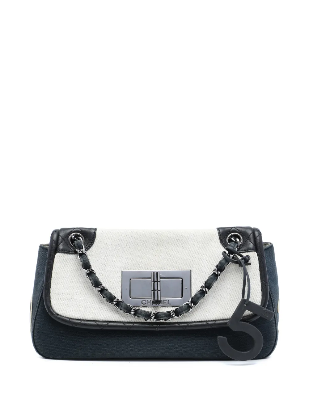 CHANEL Pre-Owned 2004-2005 dreifarbige No 5 Giant Mademoiselle Lock Flap Schultertasche aus Canvas und Leder - Blau