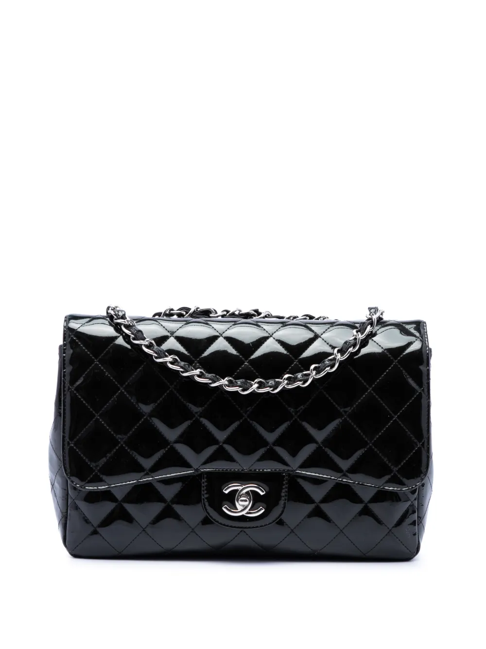 CHANEL Pre-Owned Borsa a spalla Jumbo Classic in pelle verniciata con battente 2009-2010 - Nero