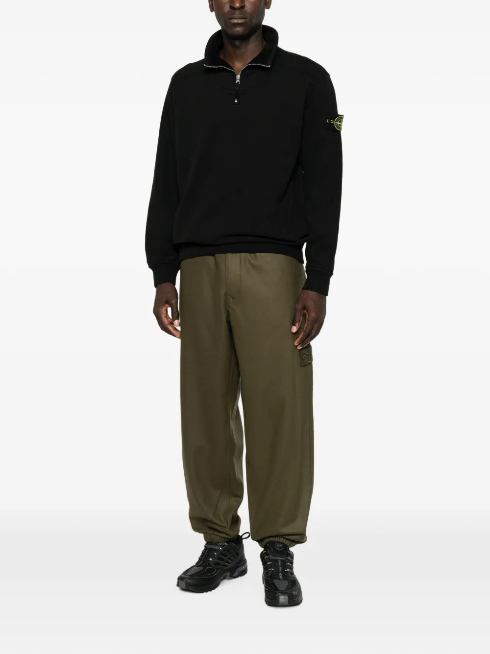 Stone Island Trui met kwartrits en Compass-patch Zwart