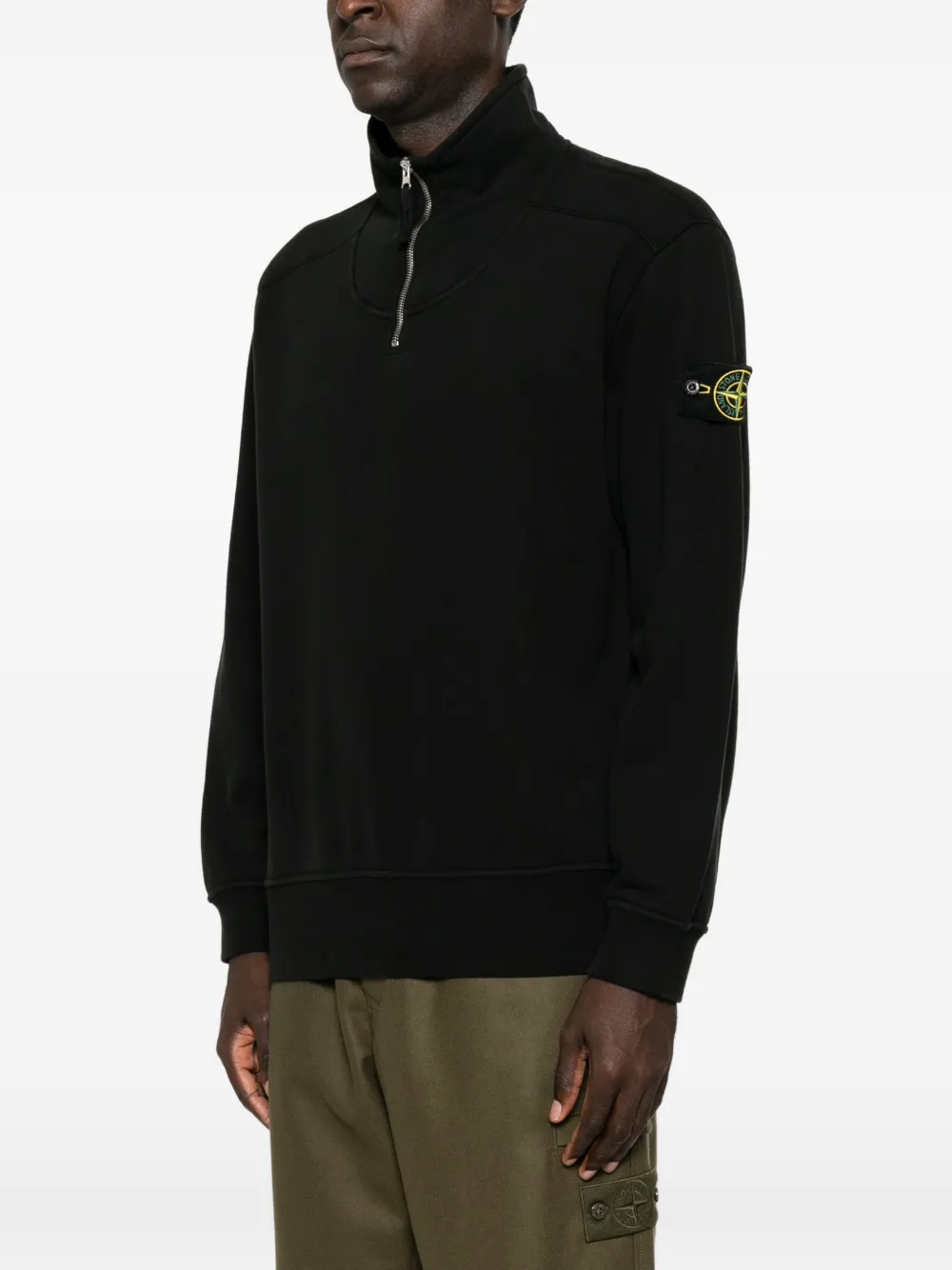 Stone Island Trui met kwartrits en Compass-patch Zwart