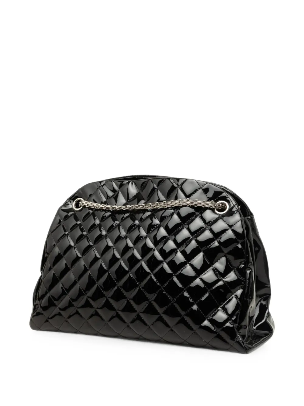 Pre-owned Chanel 2011 Large Quilted Patent Just Mademoiselle Bowling Bag Shoulder Bag In Black