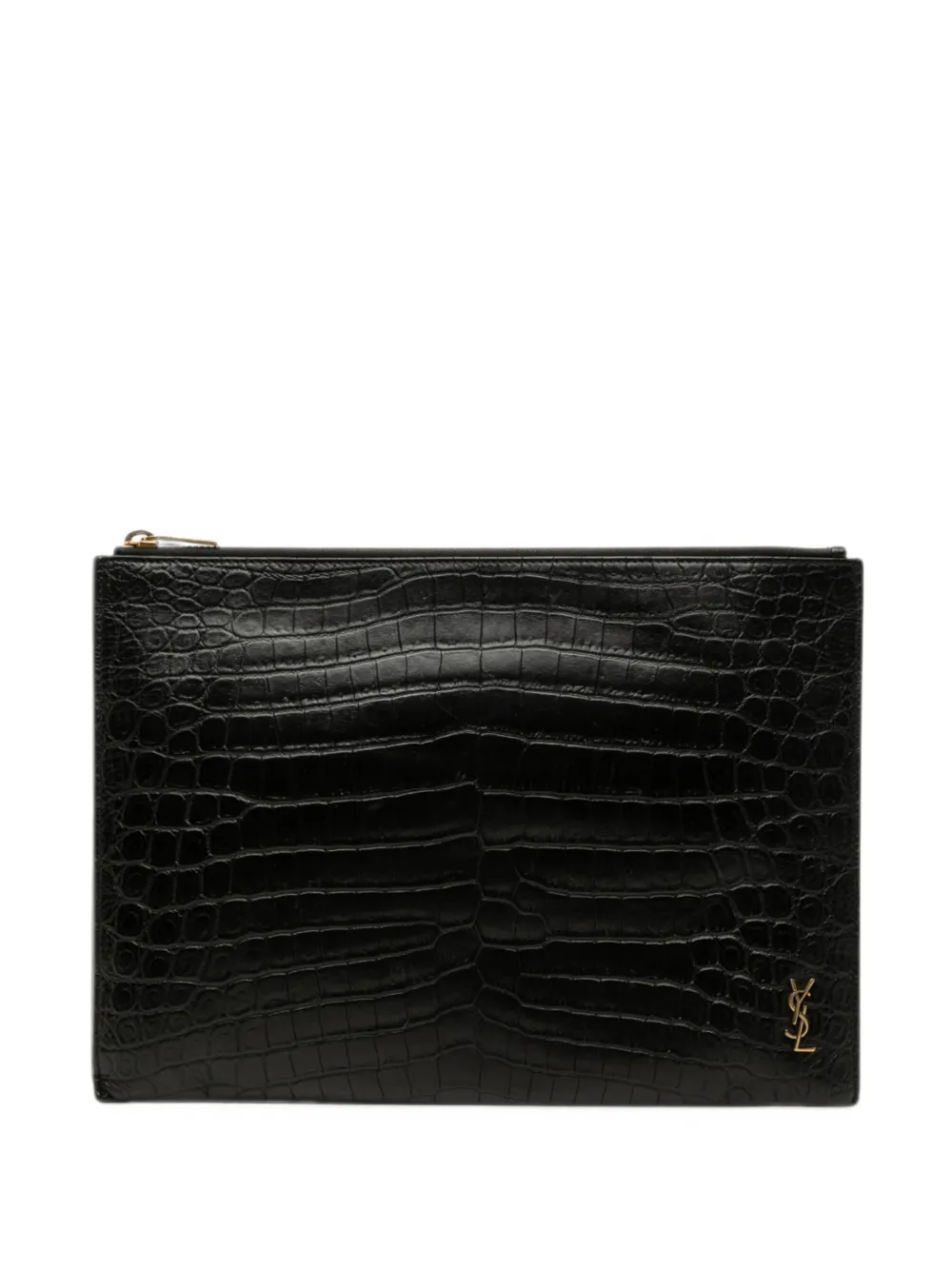 Saint Laurent Pre-Owned 2020 Croc Embossed Leather Tiny Monogram Zipped Tablet Holder clutch bag - Schwarz