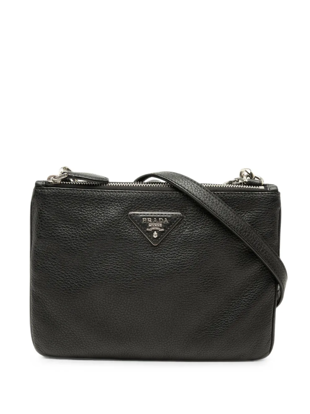 Prada Pre-Owned Borsa a tracolla Vitello Phenix con doppia zip 2010-2026 - Nero