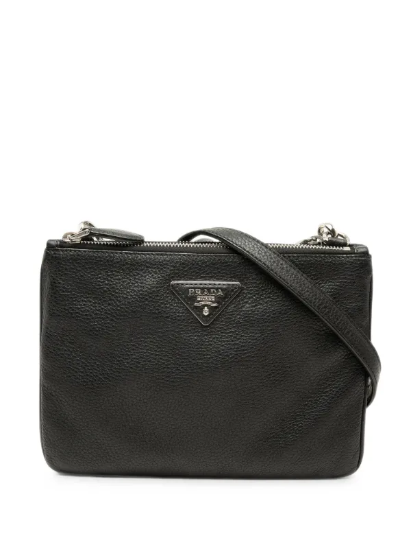 Prada Pre-Owned 2010-2026 Vitello Phenix Double Zip Crossbody Bag