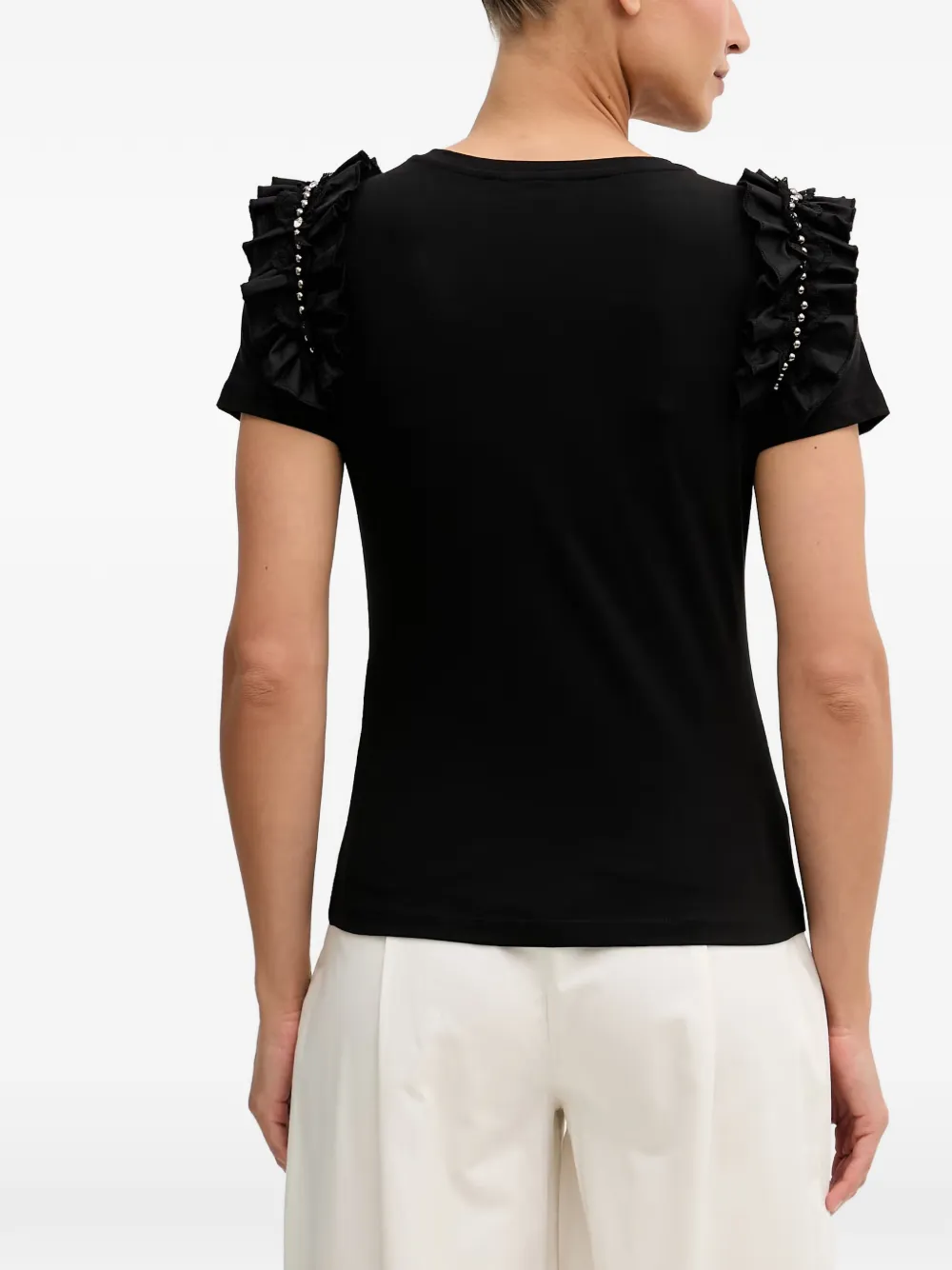 Gaudi T-shirt verfraaid met kristallen en ruches Zwart