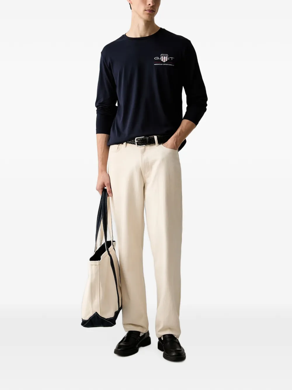 Gant T-shirt met geborduurd logo Blauw