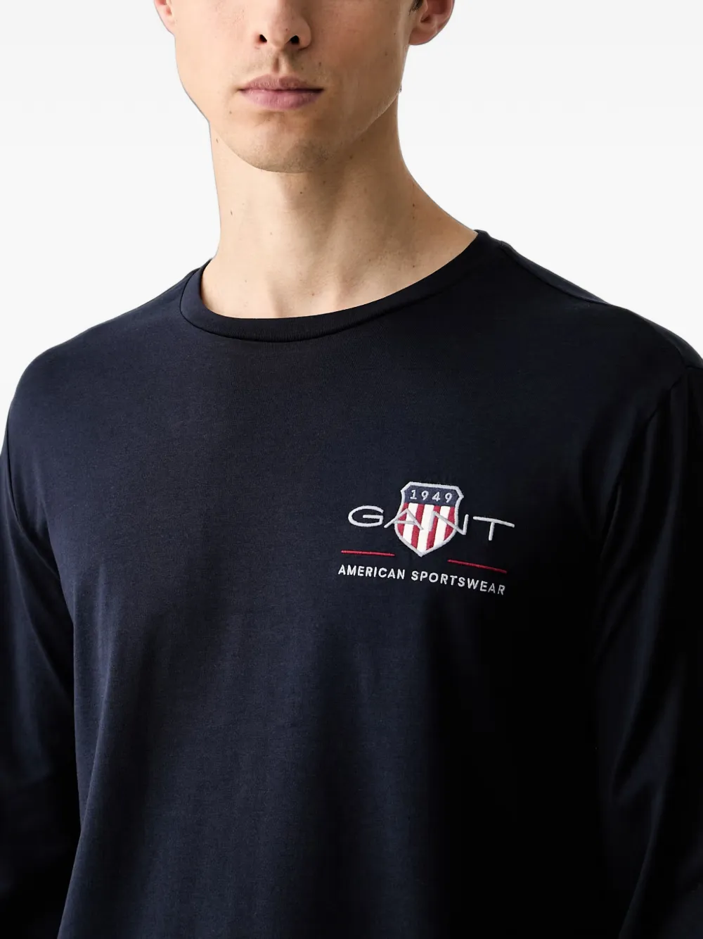Gant T-shirt met geborduurd logo Blauw
