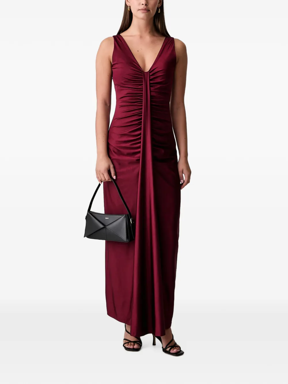 FRACOMINA Maxi-jurk met ruches en V-hals Rood