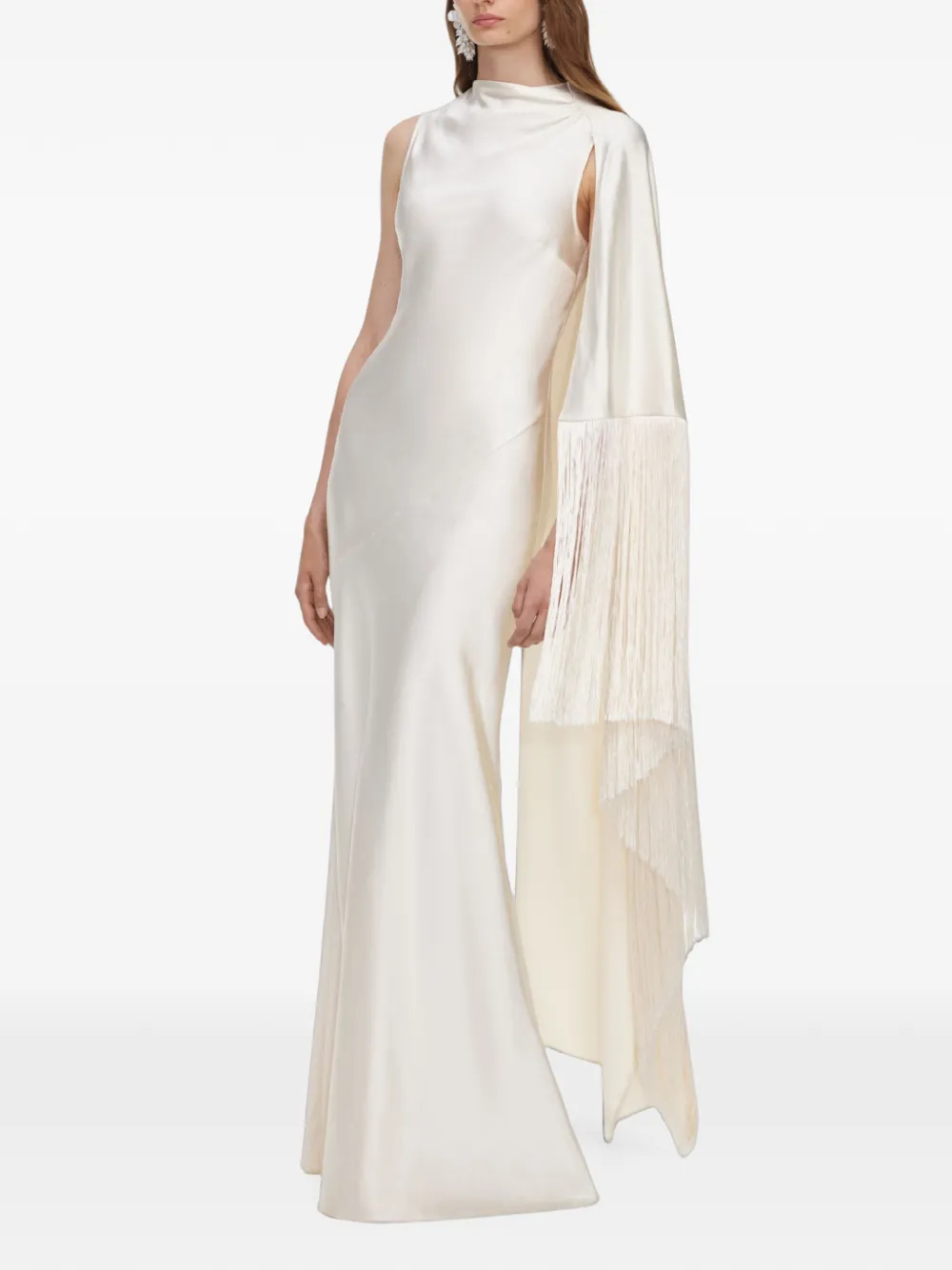 Self-Portrait fringed satin maxi dress Wit
