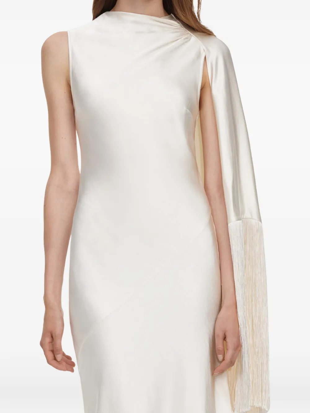 Self-Portrait fringed satin maxi dress Wit