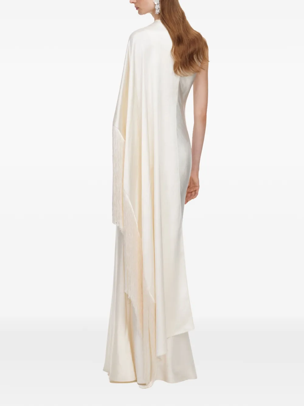 Self-Portrait fringed satin maxi dress Wit