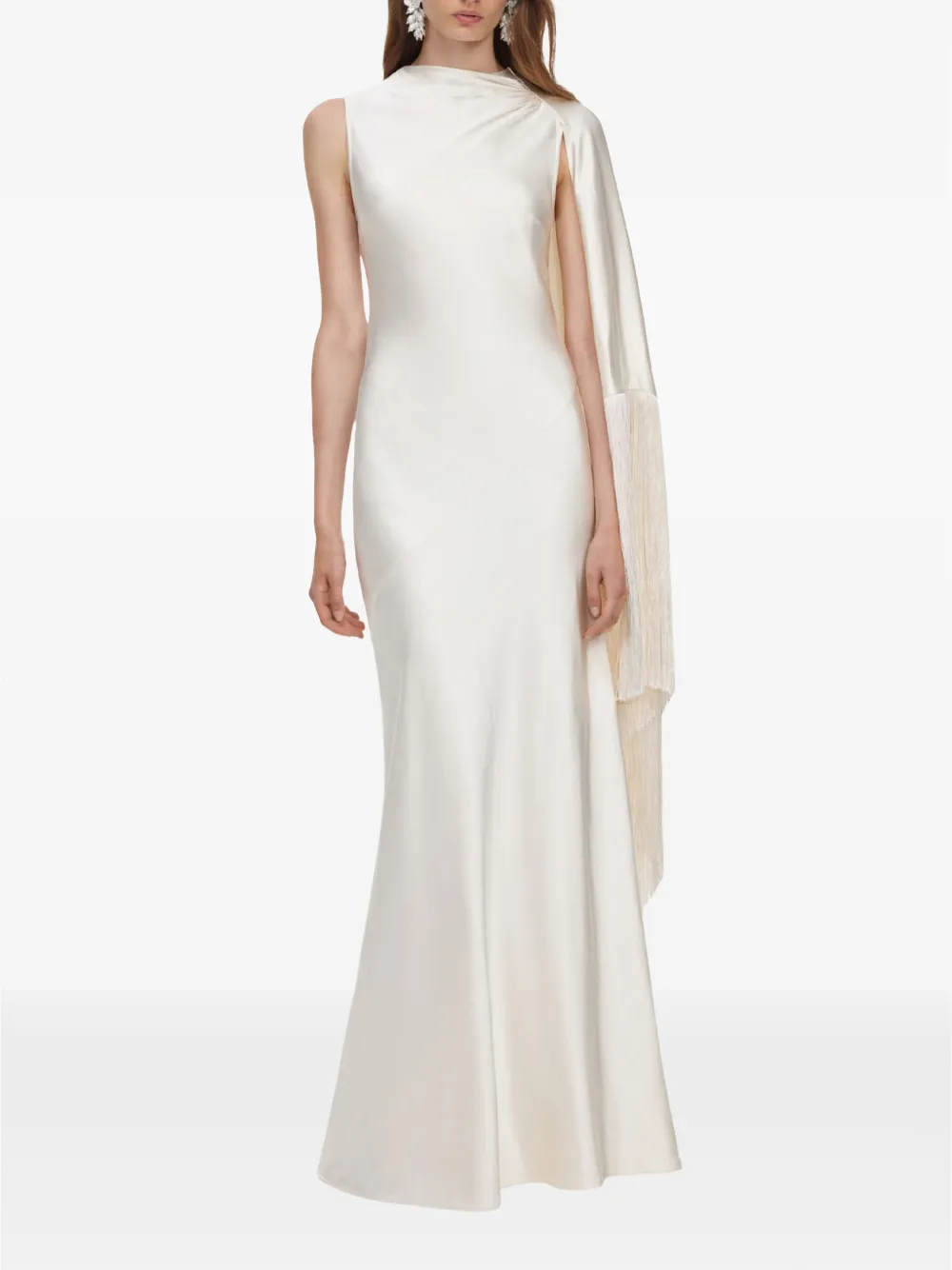 Self-Portrait fringed satin maxi dress Wit