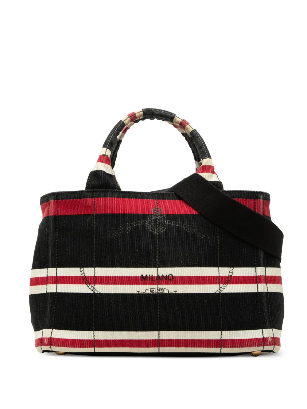 Prada Pre-Owned 2013-2026 Small Canvas Canapa Logo Stripes Tote satchel - Nero