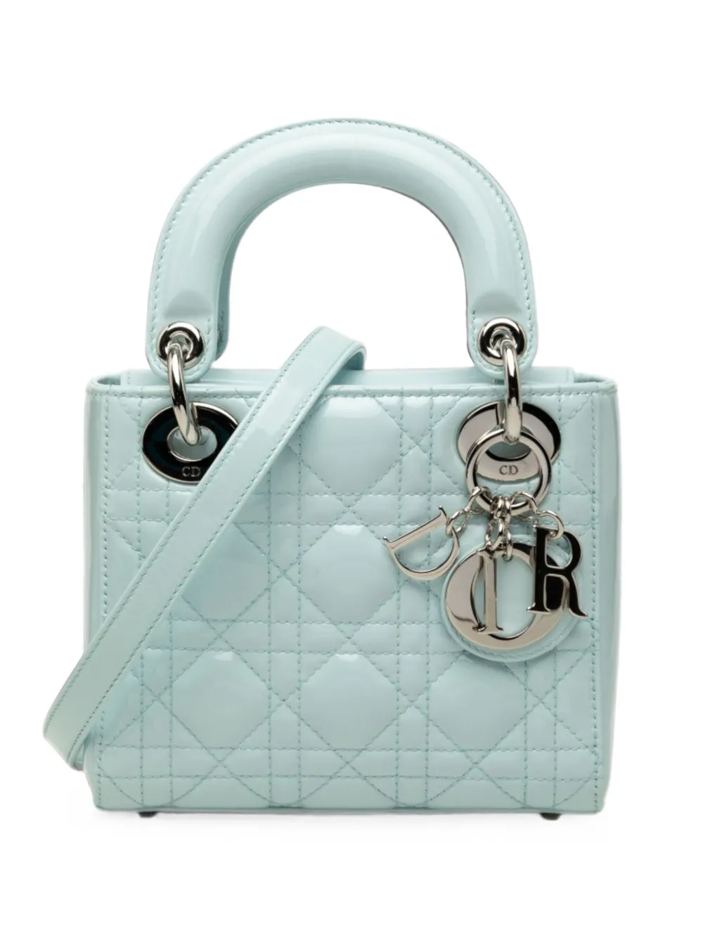 Christian Dior Pre-Owned Borsa a tracolla Lady Dior mini lucida con motivo Cannage 2014 - Blu
