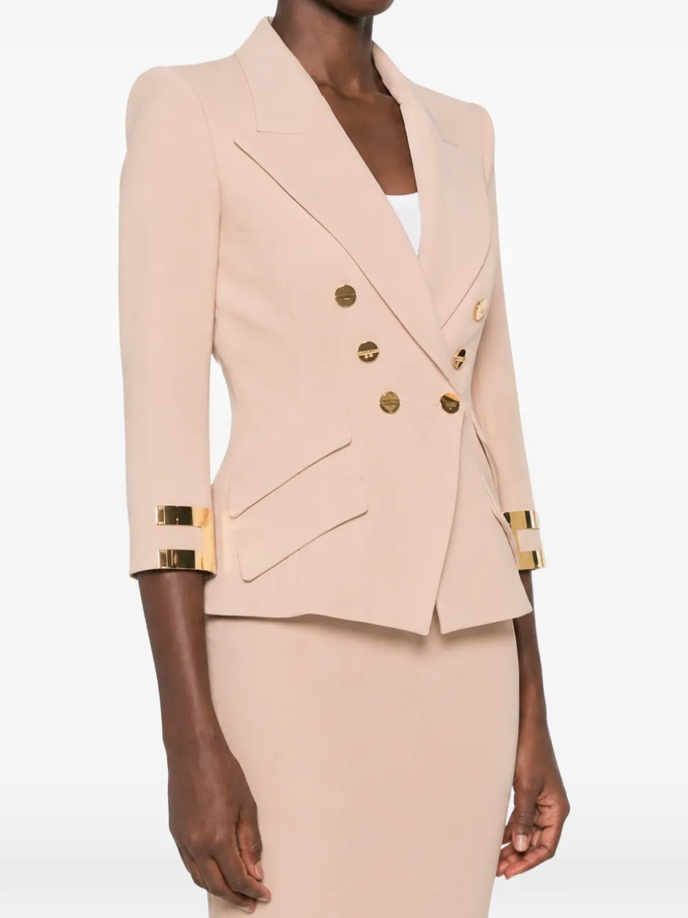 Elisabetta Franchi Jack met dubbele rij knopen en logo Beige