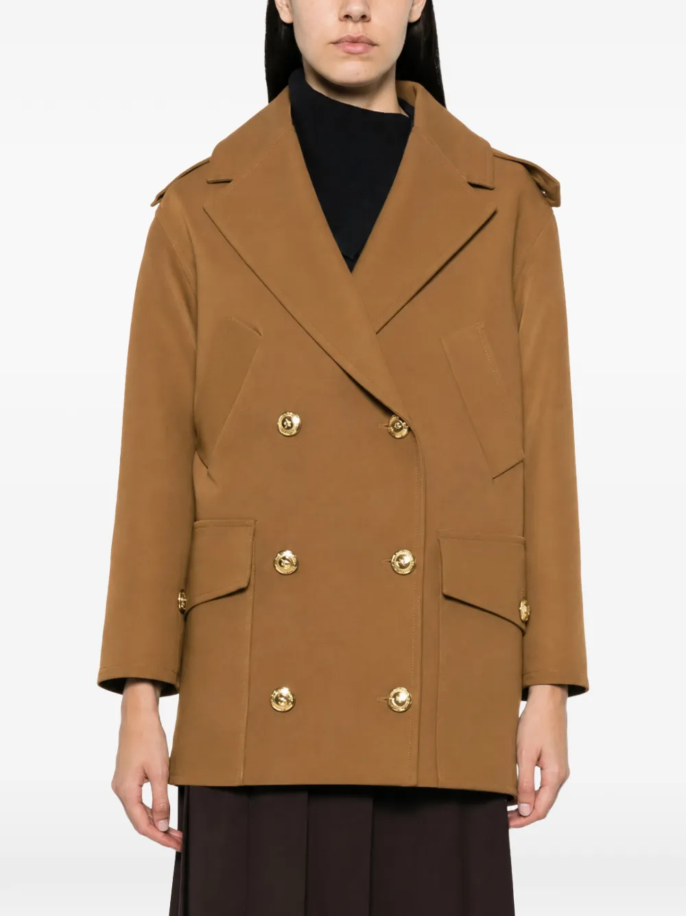Elisabetta Franchi Jas met dubbele rij knopen en epauletten Bruin