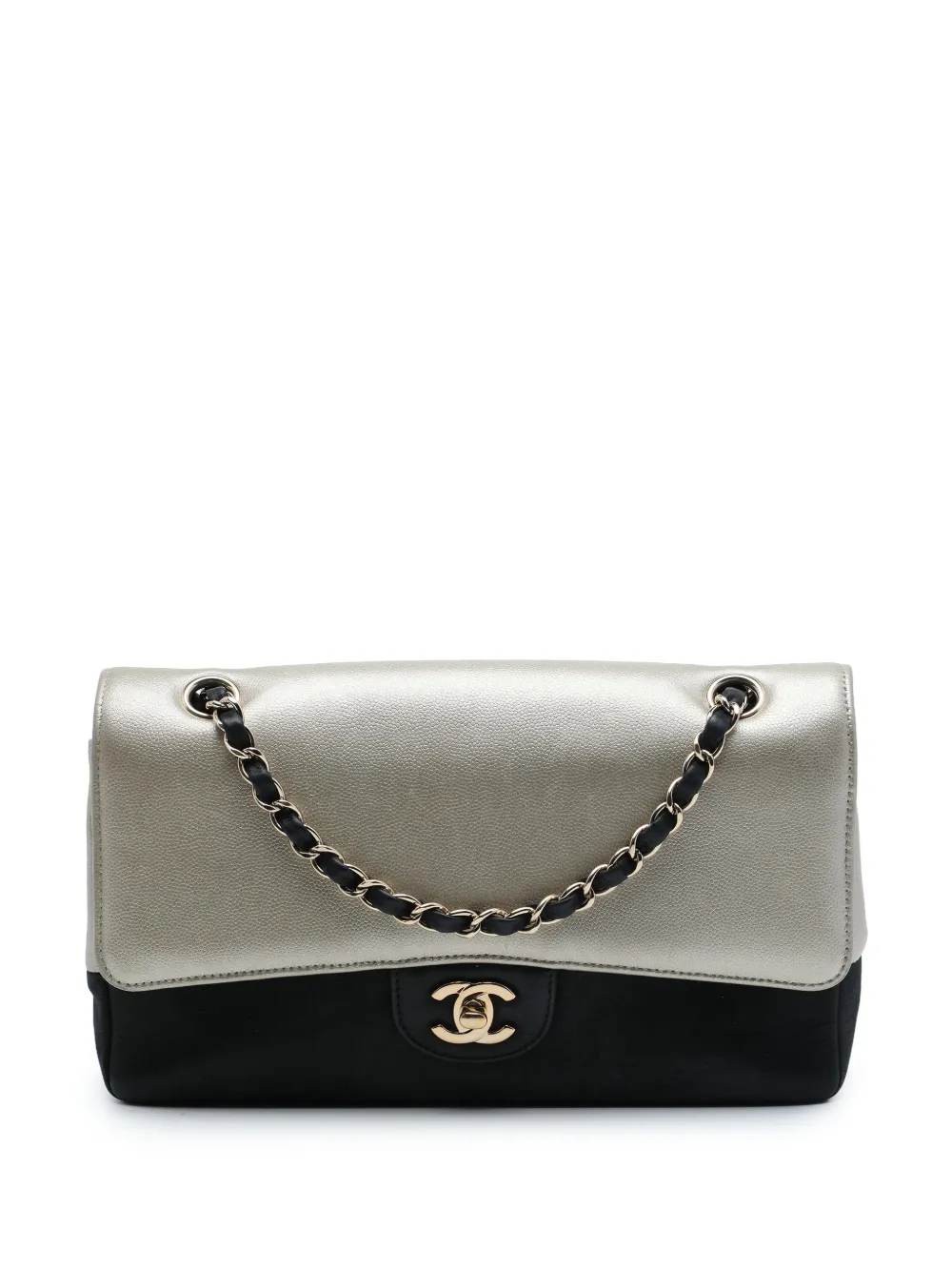 CHANEL Pre-Owned 2016-2017 Medium Classic Bicolor Caviar and Iridescent Calfskin Double Flap shoulder bag - Nero
