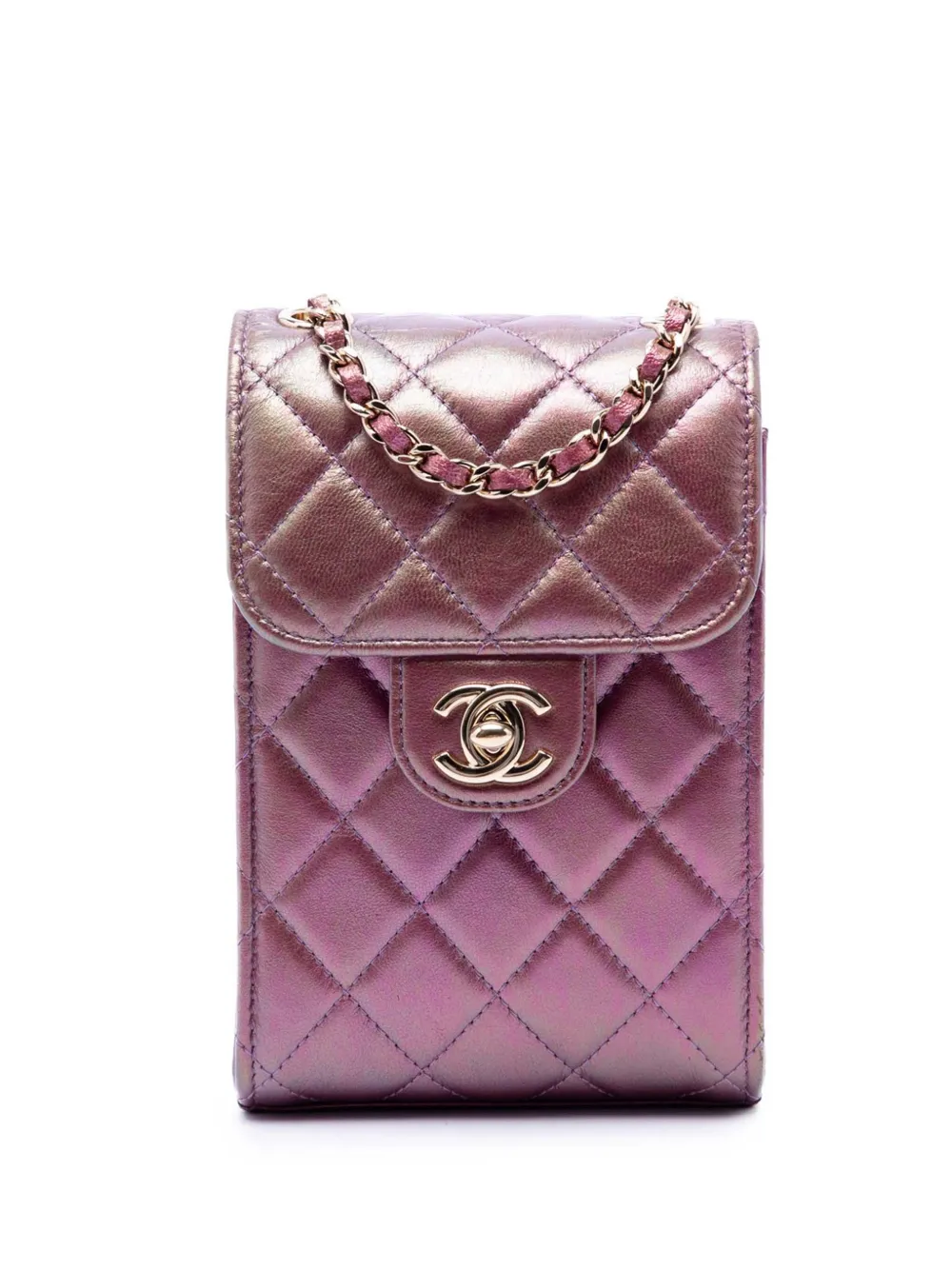 CHANEL Pre-Owned Pouch per smartphone CC in pelle di agnello iridescente con catena 2020 - Viola