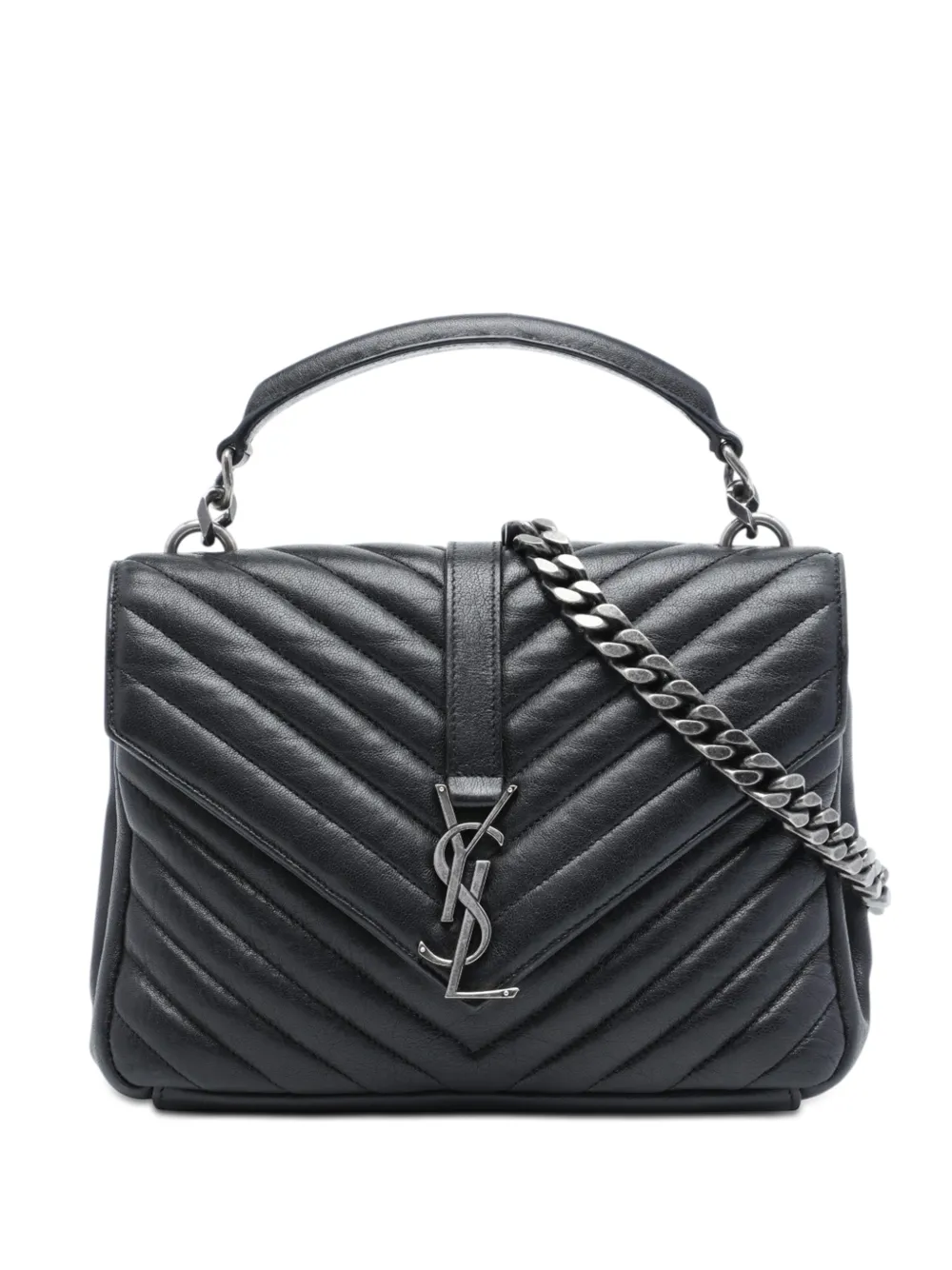 Saint Laurent Pre-Owned 2016 Medium Chevron Sheepskin Monogram College satchel - Schwarz