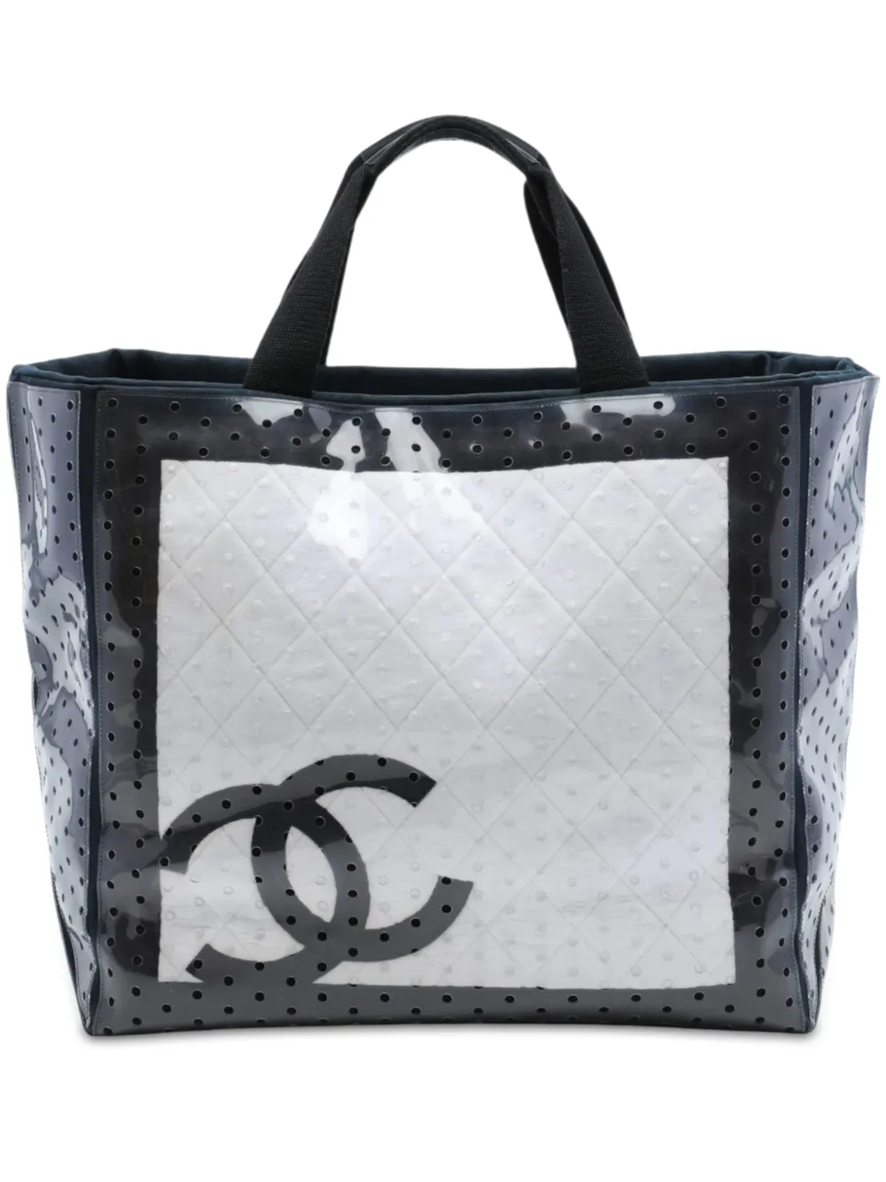 CHANEL Pre-Owned 2008-2009 CC Quilted Cotton and PVC Punching tote bag - Nero