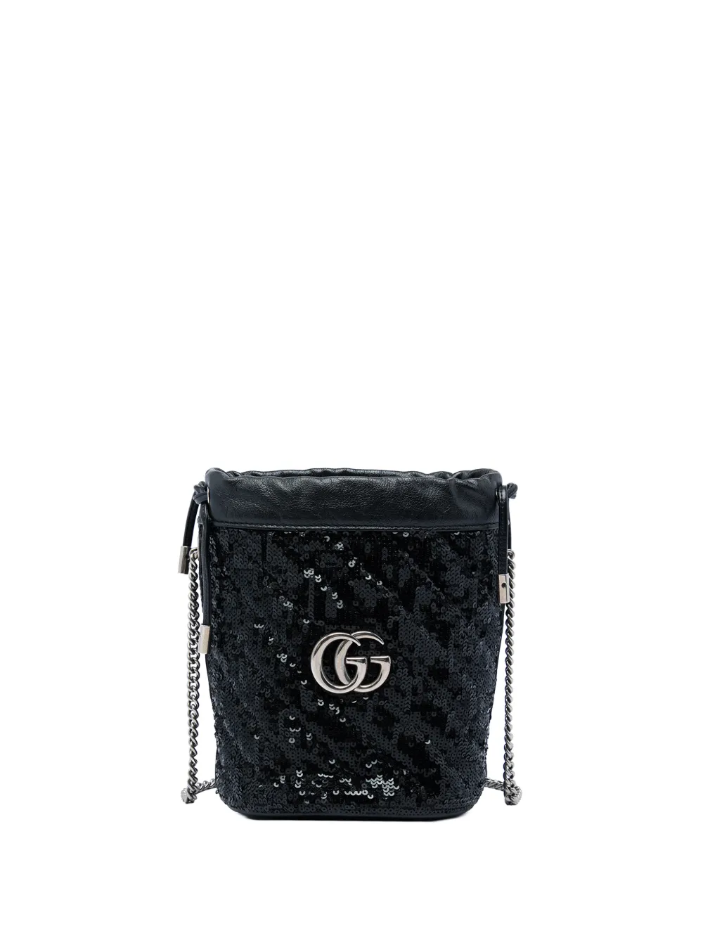 Gucci Pre-Owned Borsa a secchiello GG Marmont piccola in pelle di vitello matelassé con paillettes 2000-2026 - Nero