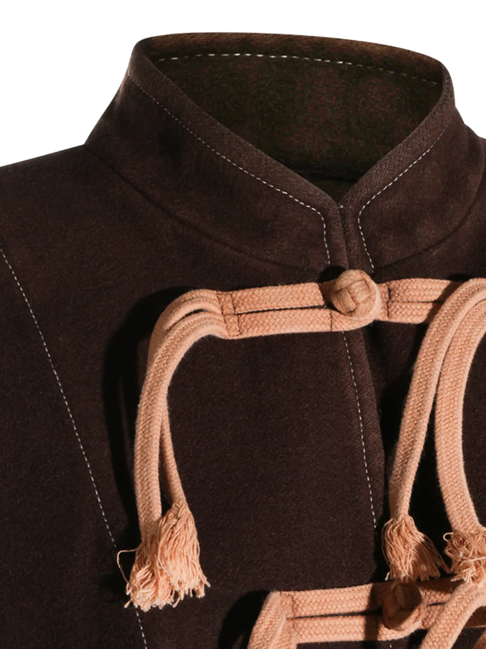 Uma Wang Jack met contrasterende stiksels en houtje-touwtje sluiting Bruin
