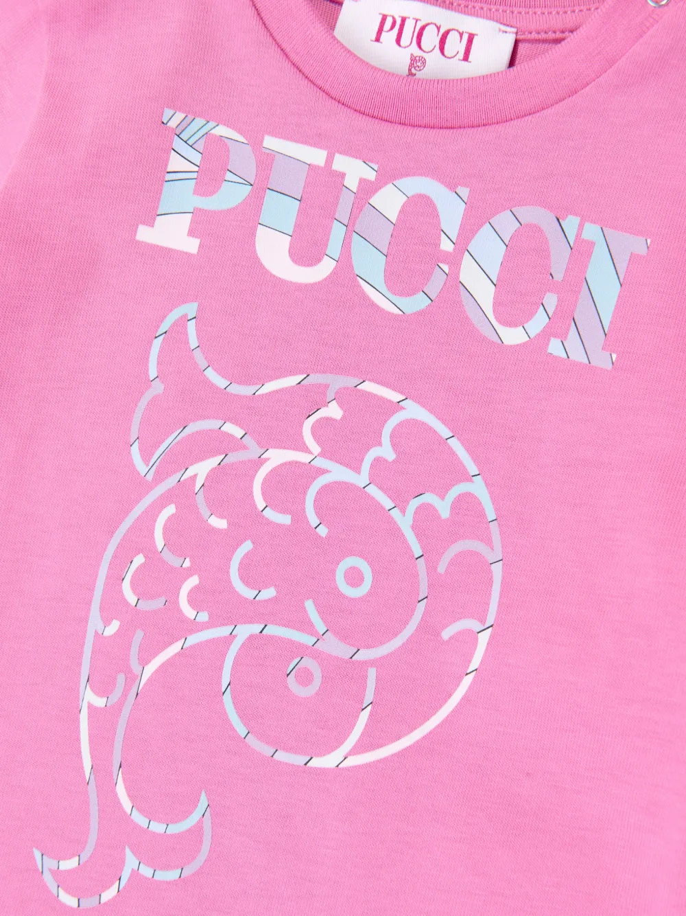 PUCCI Junior Pesci-print logo-print T-shirt Roze