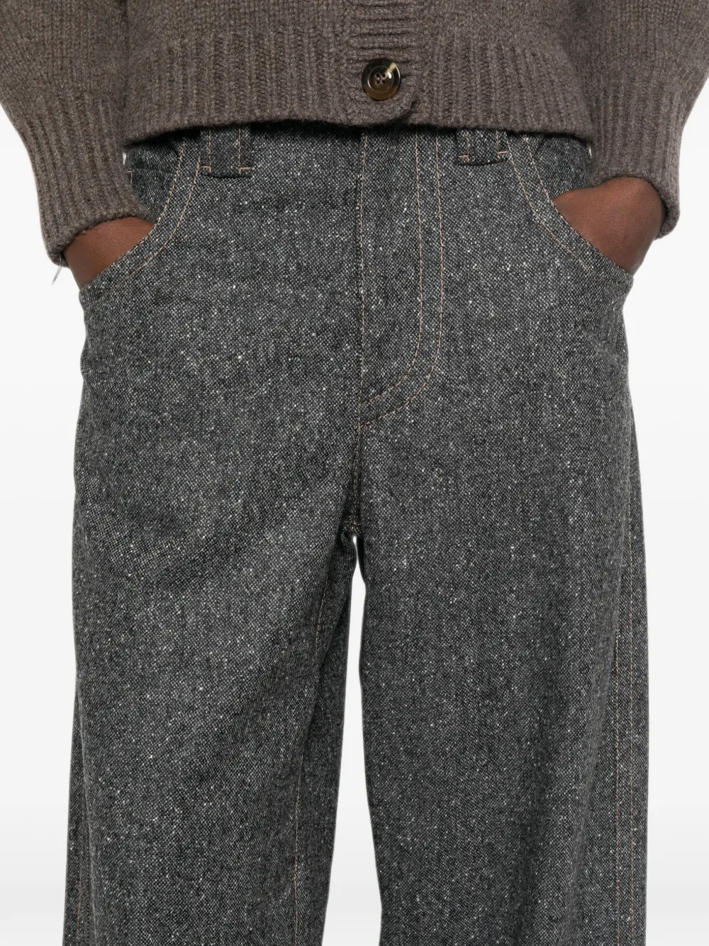 Brunello Cucinelli Broek met wijde pijpen en vlekken Grijs