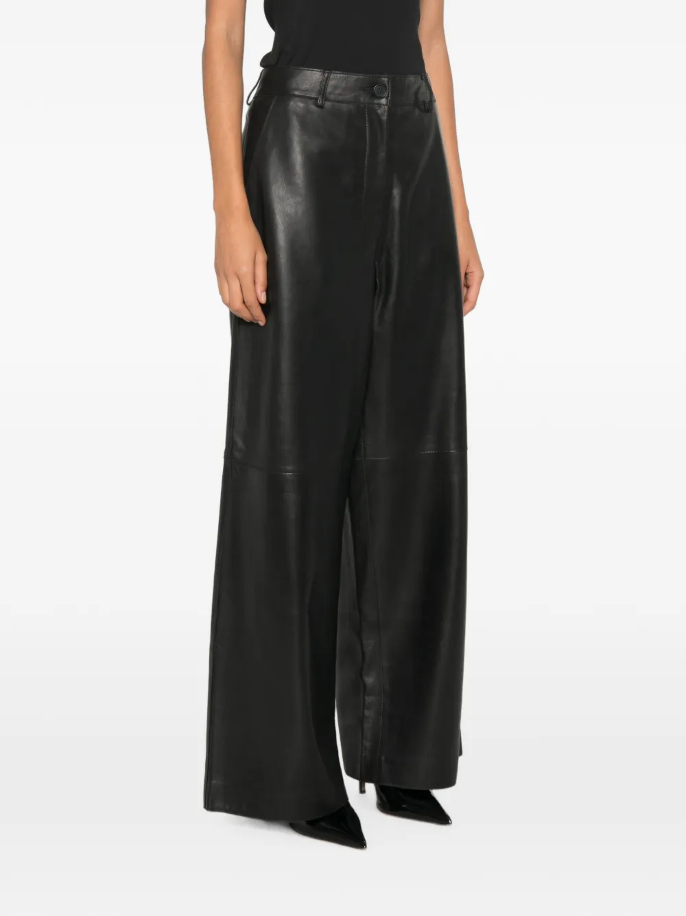 P.A.R.O.S.H. Leren broek met wijde pijpen Zwart