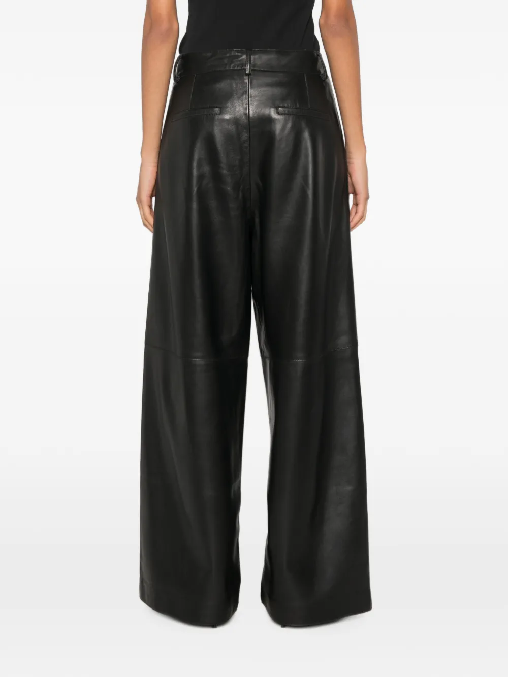 P.A.R.O.S.H. Leren broek met wijde pijpen Zwart