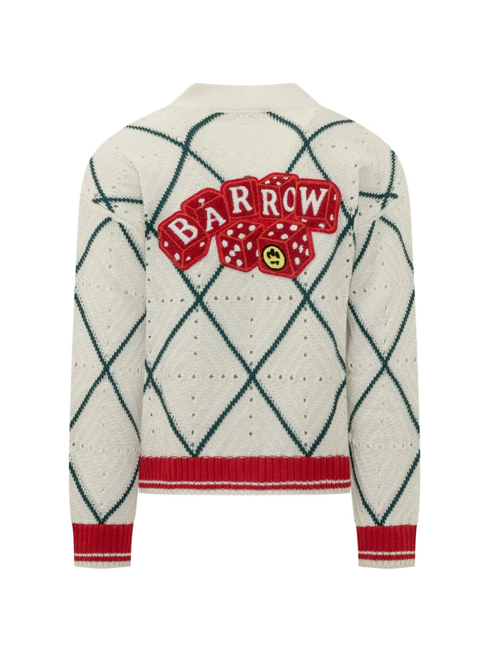 BARROW argyle-knit logo-patch cardigan Beige