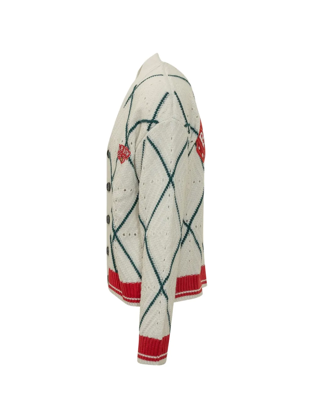 BARROW argyle-knit logo-patch cardigan Beige